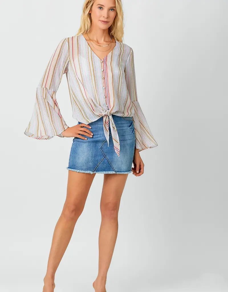 509 Broadway Tie Front Bell Sleeve Blouse