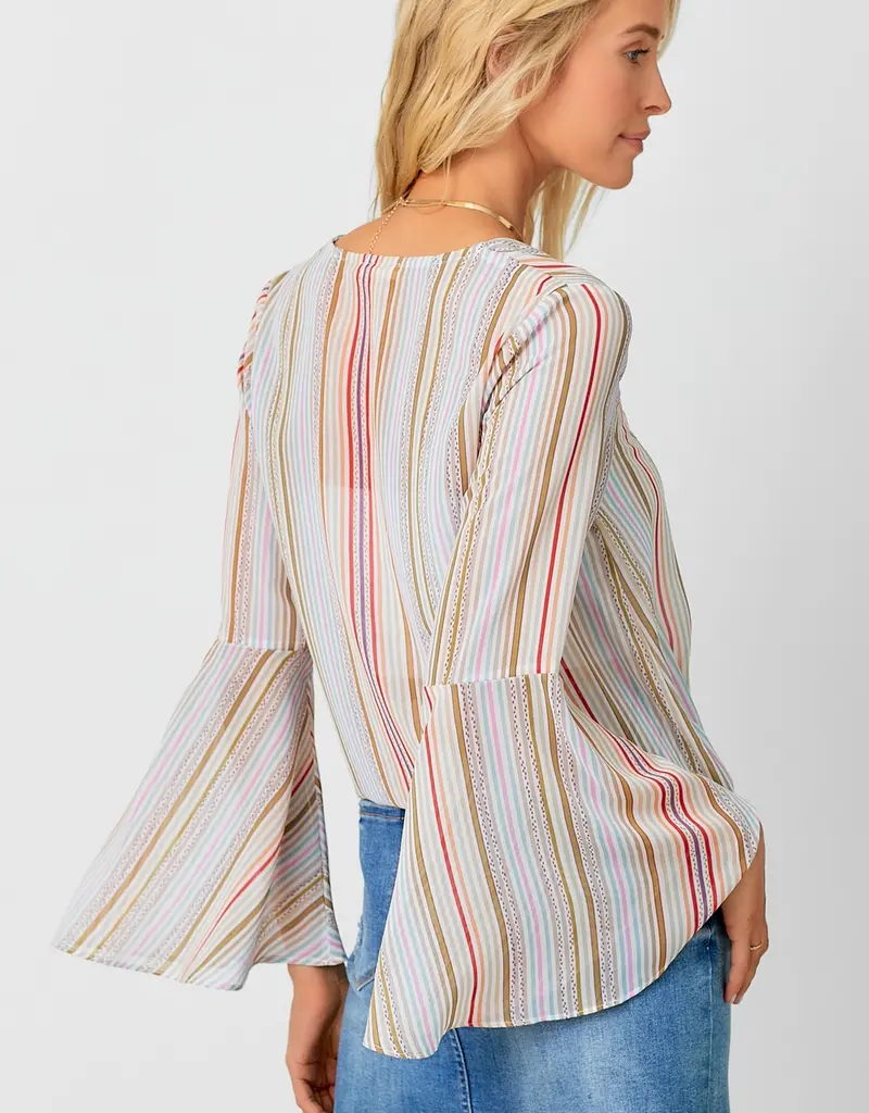 509 Broadway Tie Front Bell Sleeve Blouse