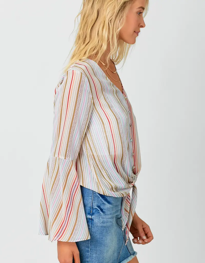 509 Broadway Tie Front Bell Sleeve Blouse
