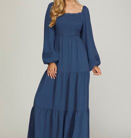 509 Broadway Puff Long Sleeve Smocked Tiered Maxi