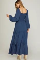 509 Broadway Puff Long Sleeve Smocked Tiered Maxi