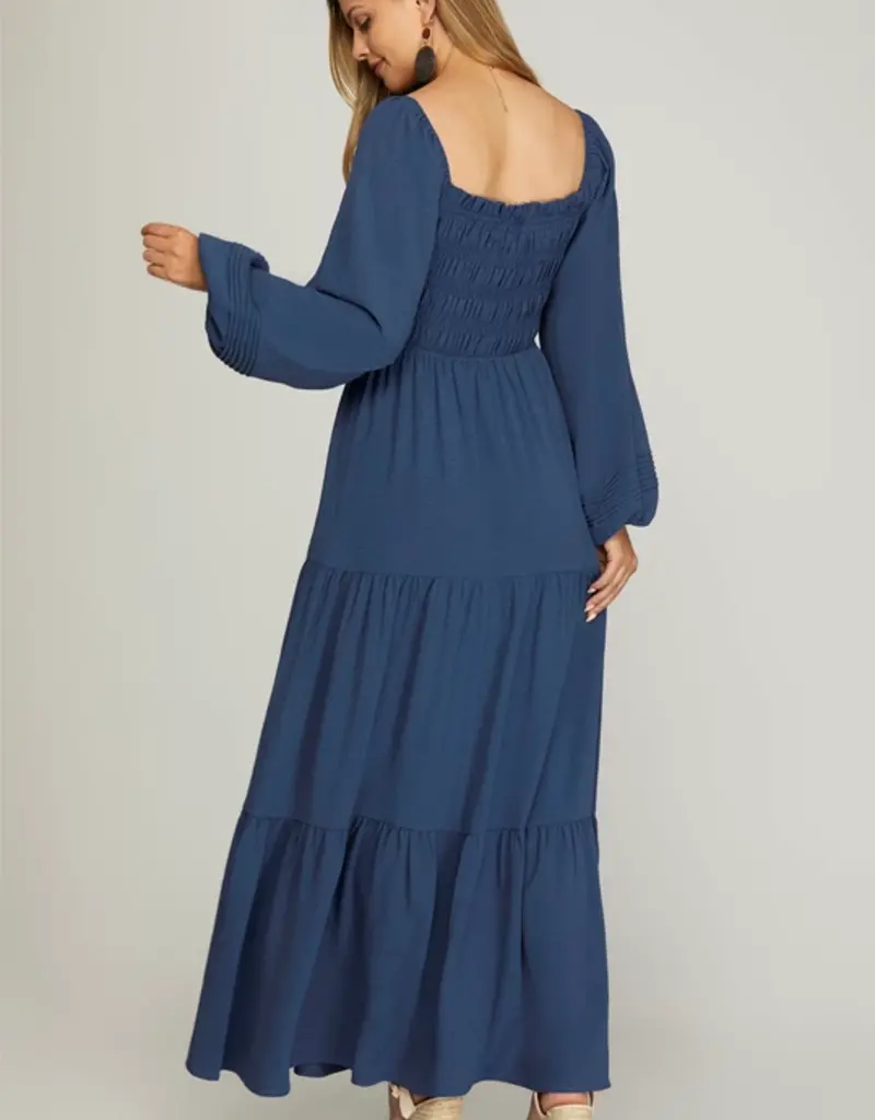 509 Broadway Puff Long Sleeve Smocked Tiered Maxi