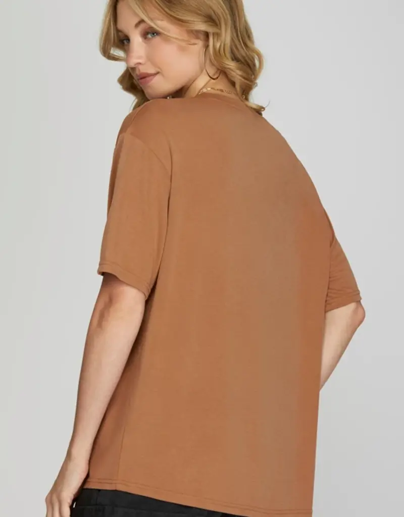 509 Broadway Short Sleeve Round Neck Knit Top