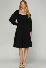 509 Broadway LS Woven Tiered Dress w/ Elastic Waist