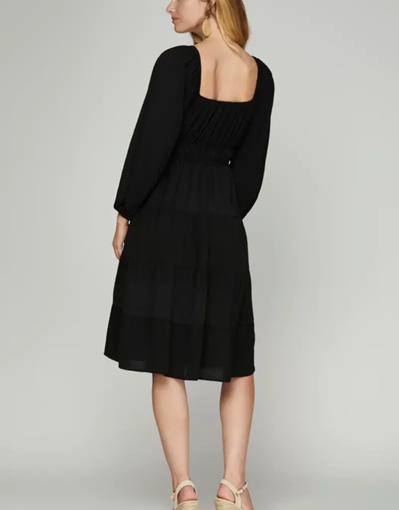 509 Broadway LS Woven Tiered Dress w/ Elastic Waist