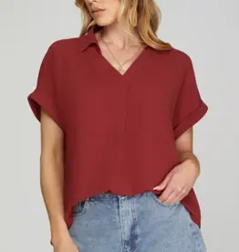 509 Broadway Drop Shoulder Collared Woven Top