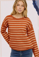 509 Broadway Striped Round Neck Loose Fit Sweater