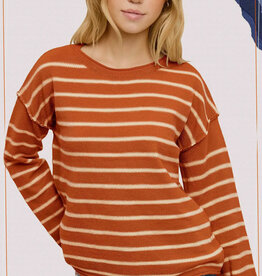509 Broadway Striped Round Neck Loose Fit Sweater