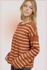 509 Broadway Striped Round Neck Loose Fit Sweater