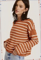 509 Broadway Striped Round Neck Loose Fit Sweater