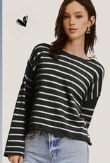509 Broadway Striped Round Neck Loose Fit Sweater