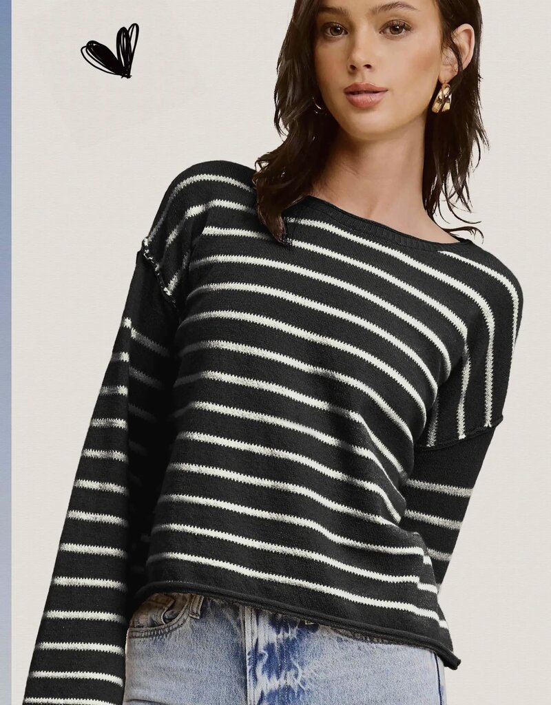 509 Broadway Striped Round Neck Loose Fit Sweater
