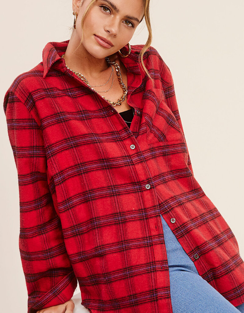 509 Broadway Loose Fit Button Down Plaid Shirt