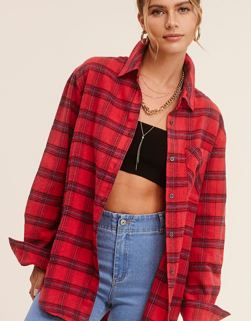 509 Broadway Loose Fit Button Down Plaid Shirt