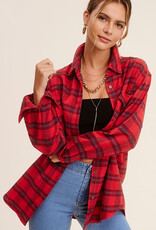 509 Broadway Loose Fit Button Down Plaid Shirt