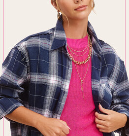 509 Broadway Loose Fit Button Down Cut Edge Plaid