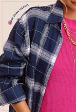 509 Broadway Loose Fit Button Down Cut Edge Plaid