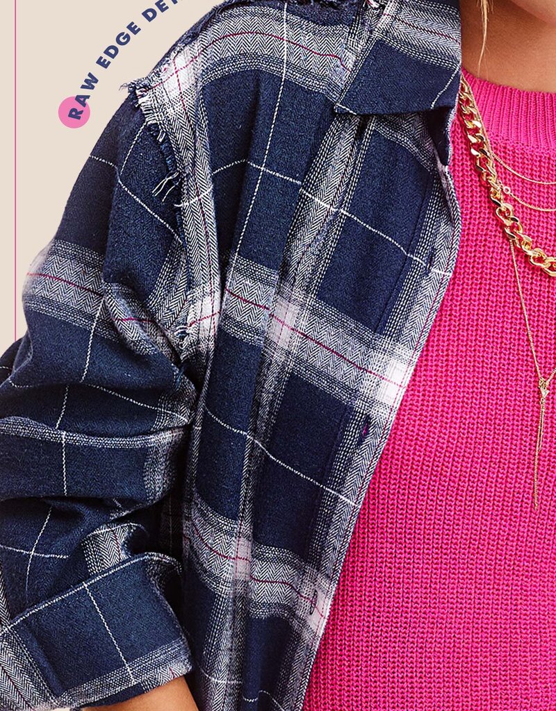 509 Broadway Loose Fit Button Down Cut Edge Plaid
