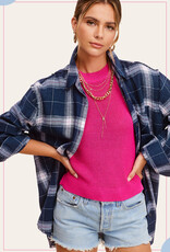 509 Broadway Loose Fit Button Down Cut Edge Plaid