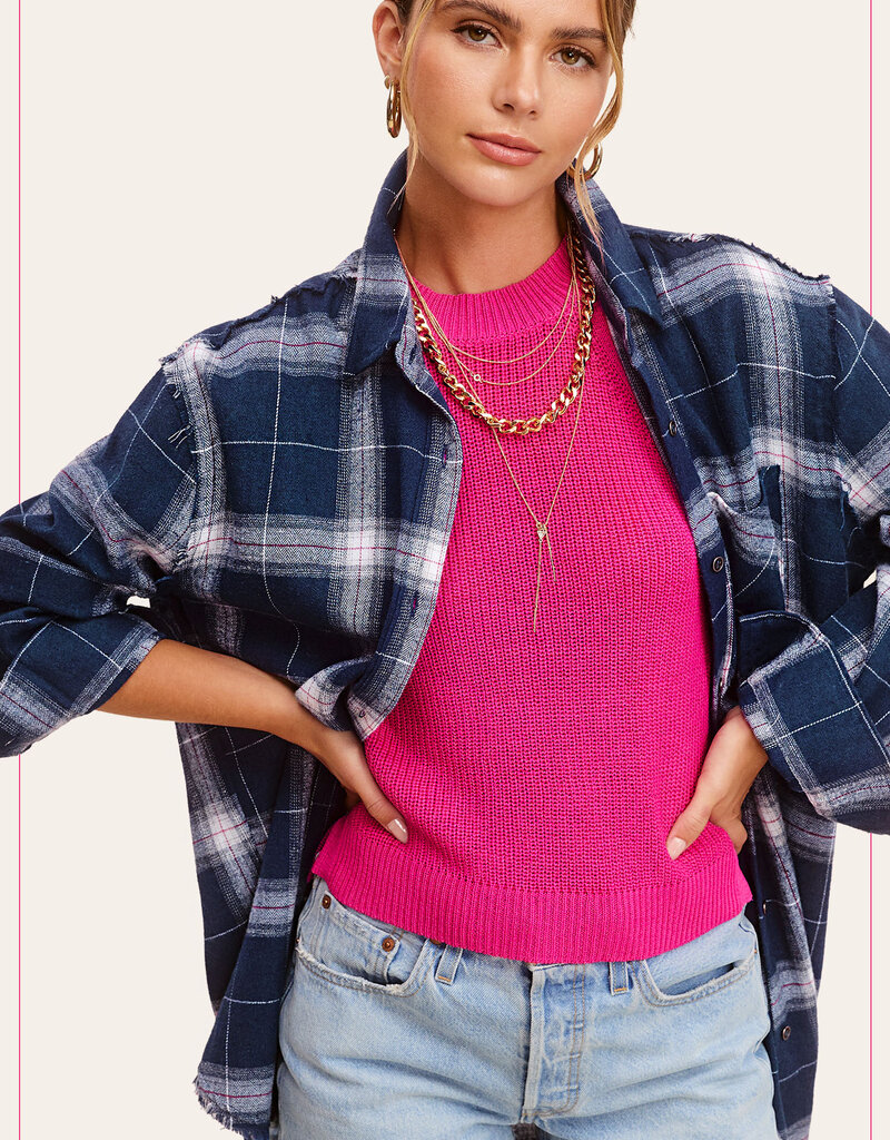 509 Broadway Loose Fit Button Down Cut Edge Plaid