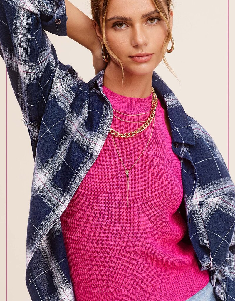509 Broadway Loose Fit Button Down Cut Edge Plaid