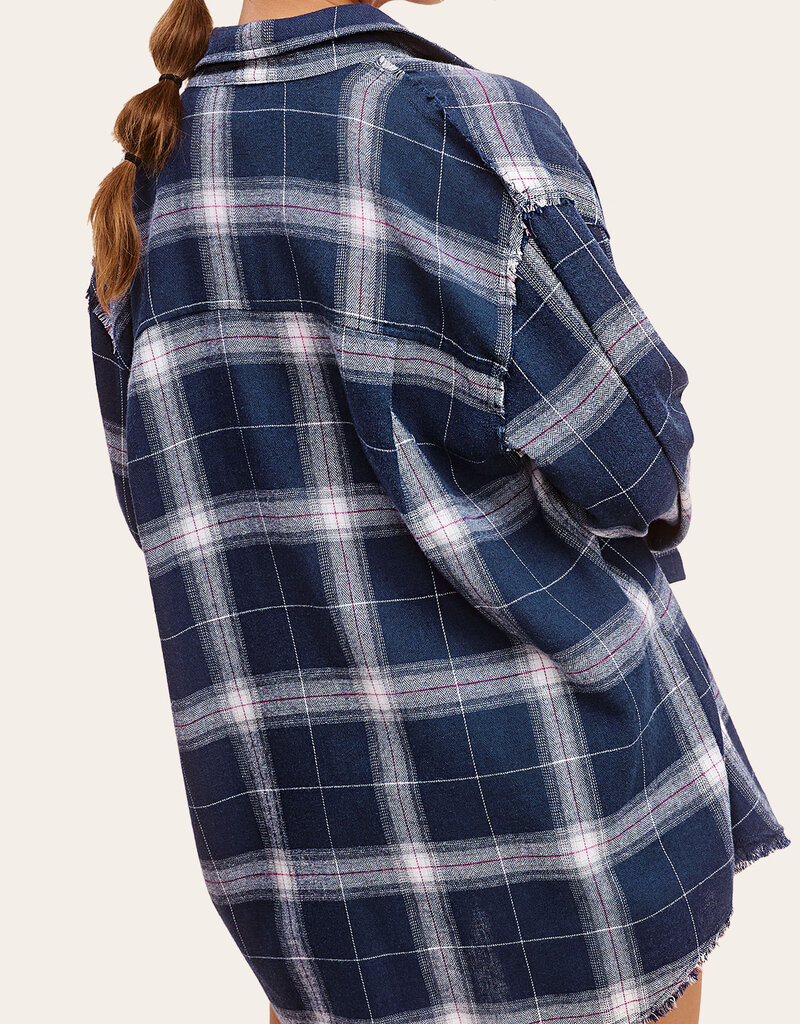 509 Broadway Loose Fit Button Down Cut Edge Plaid
