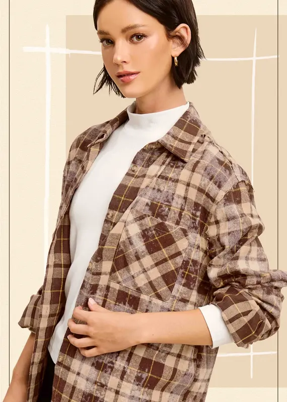 509 Broadway Acid Wash Button Down Plaid