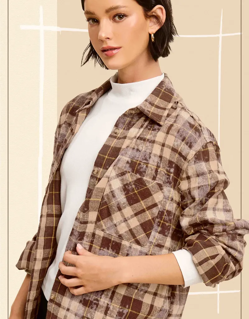 509 Broadway Acid Wash Button Down Plaid
