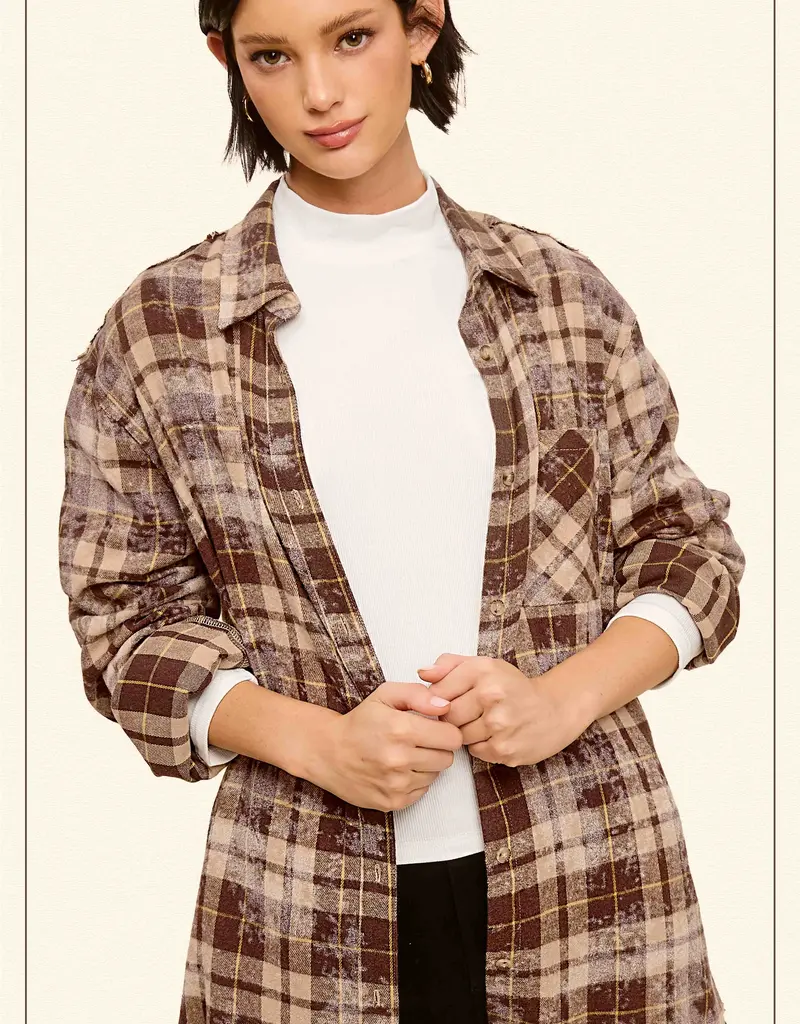 509 Broadway Acid Wash Button Down Plaid