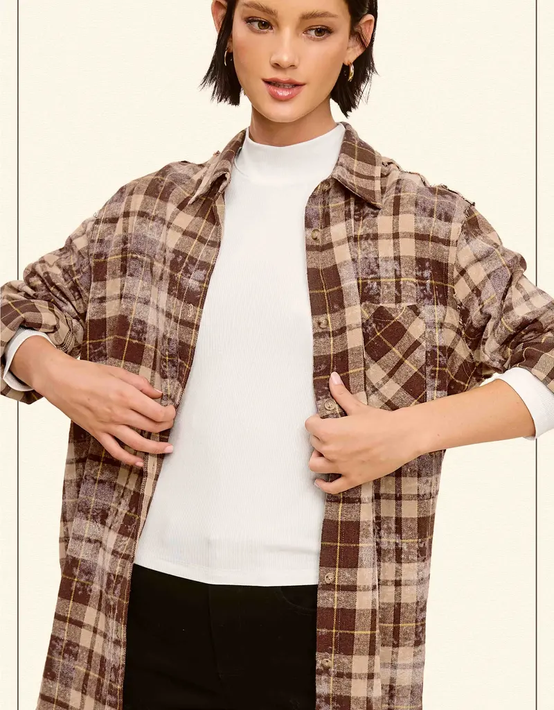 509 Broadway Acid Wash Button Down Plaid
