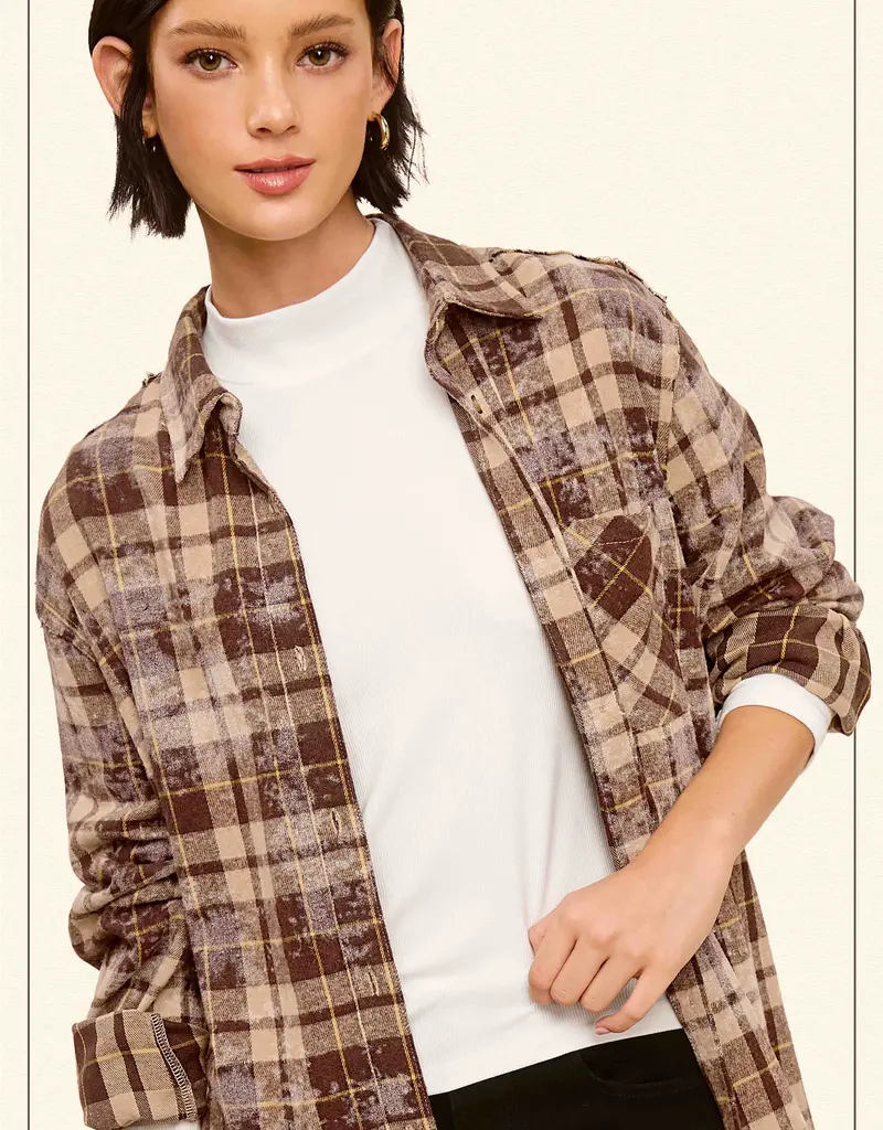 509 Broadway Acid Wash Button Down Plaid