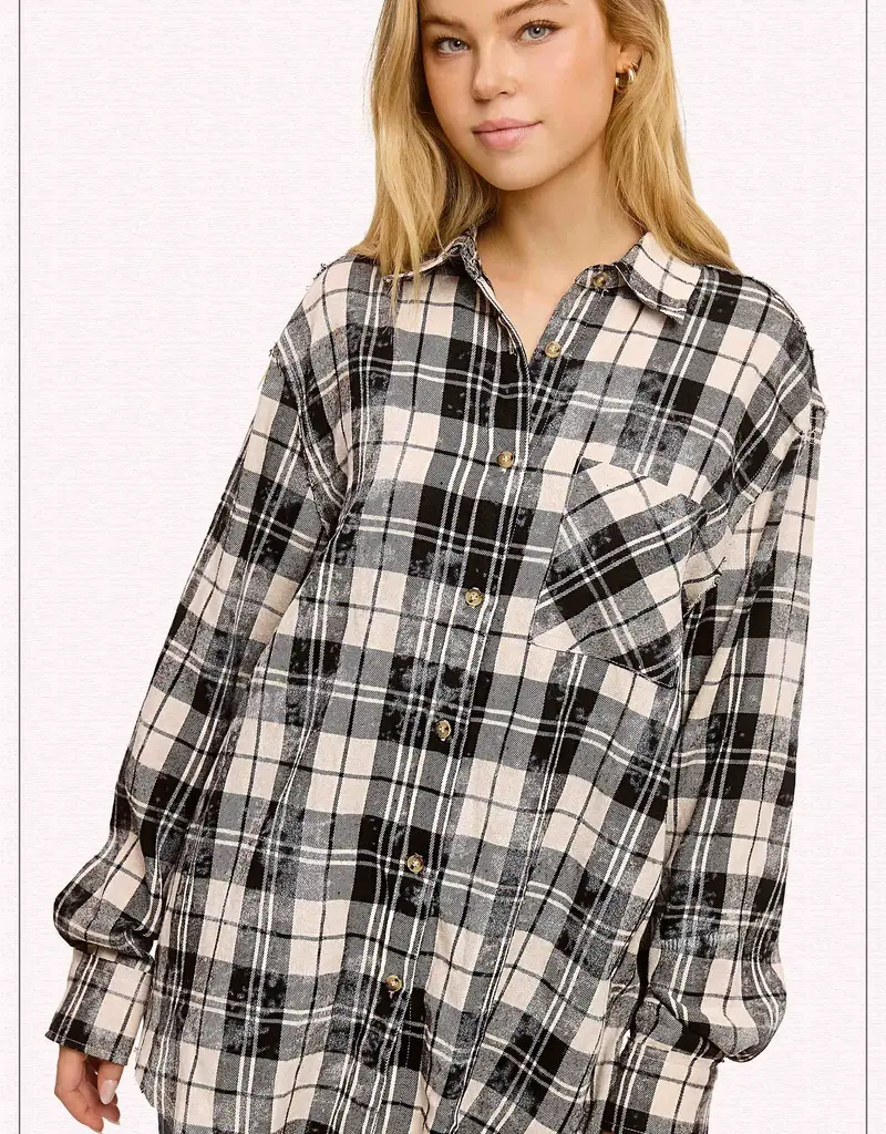 509 Broadway Acid Wash Button Down Plaid