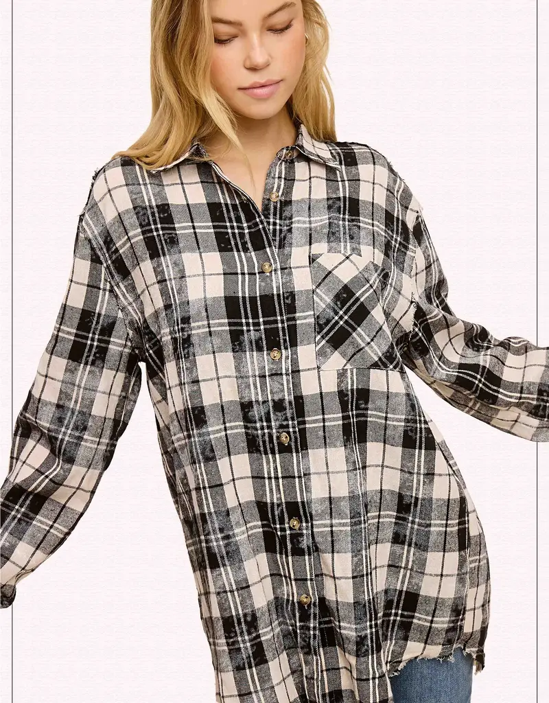509 Broadway Acid Wash Button Down Plaid
