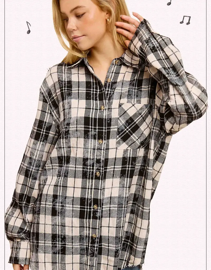 509 Broadway Acid Wash Button Down Plaid