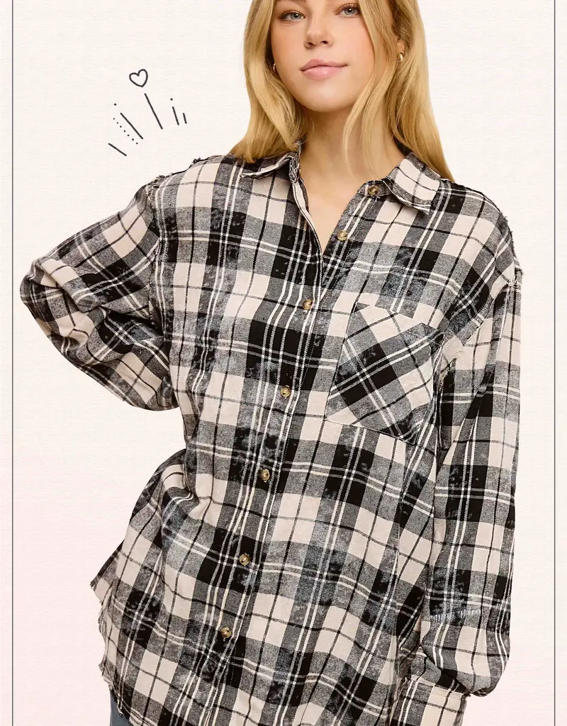 509 Broadway Acid Wash Button Down Plaid