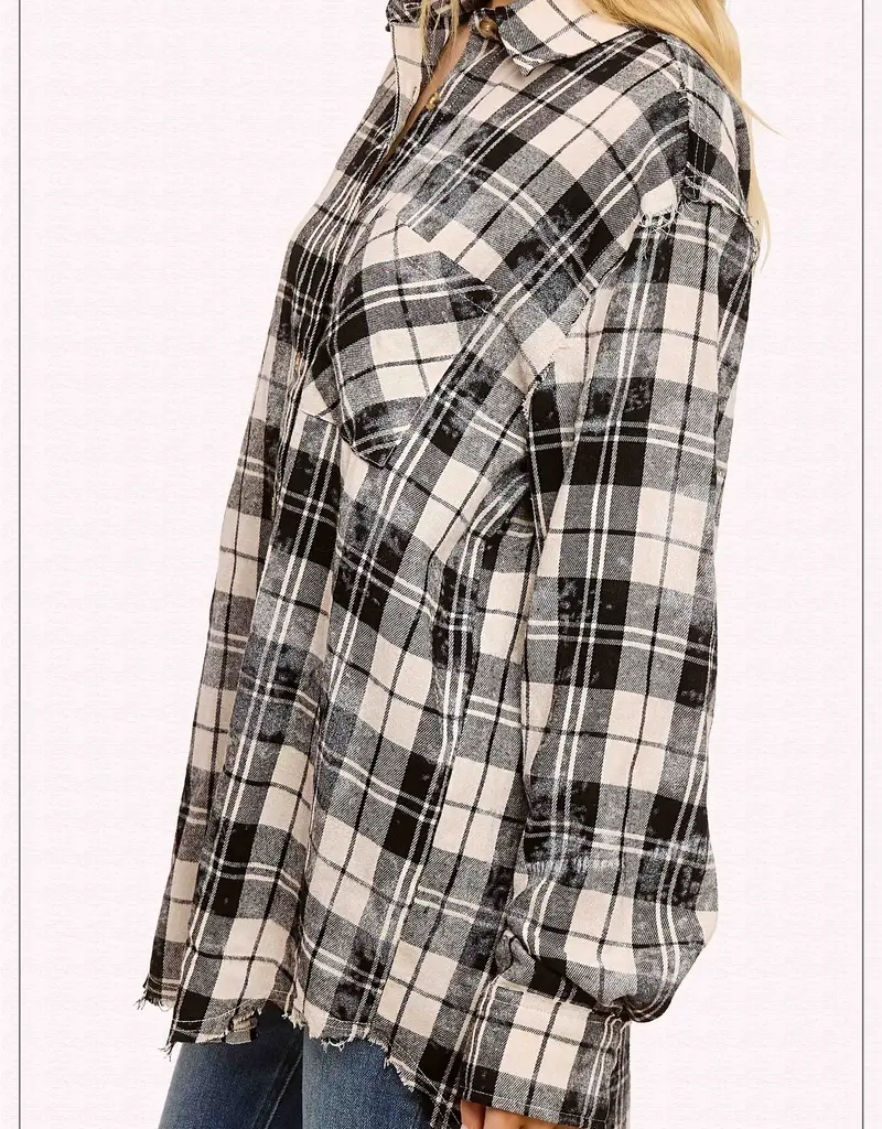 509 Broadway Acid Wash Button Down Plaid