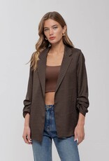 509 Broadway Plaid Ruched Sleeve Blazer