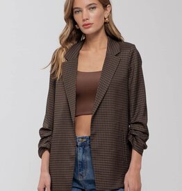 509 Broadway Plaid Ruched Sleeve Blazer