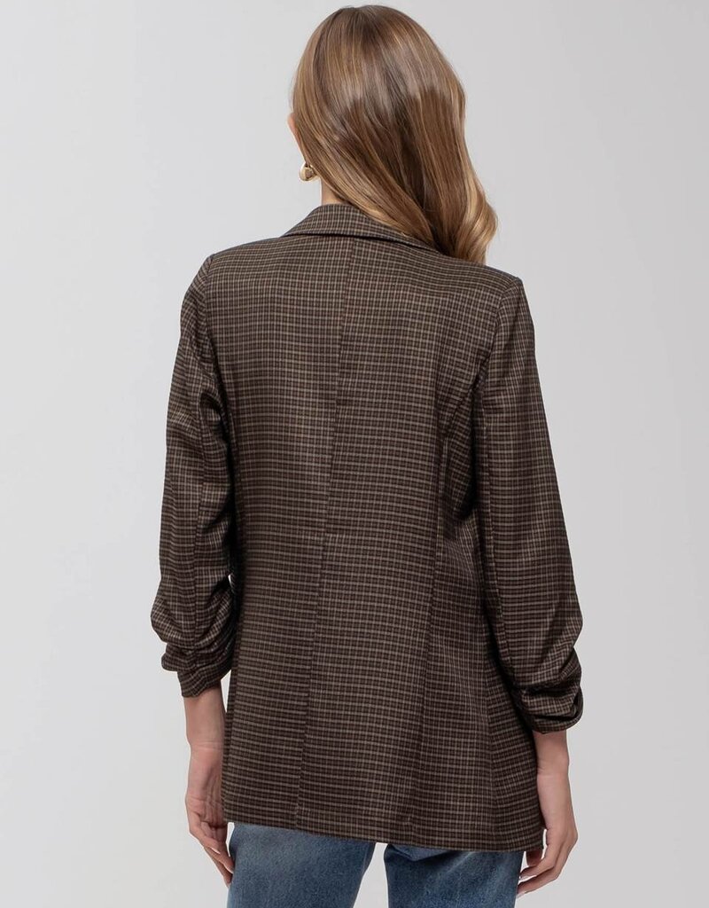 509 Broadway Plaid Ruched Sleeve Blazer