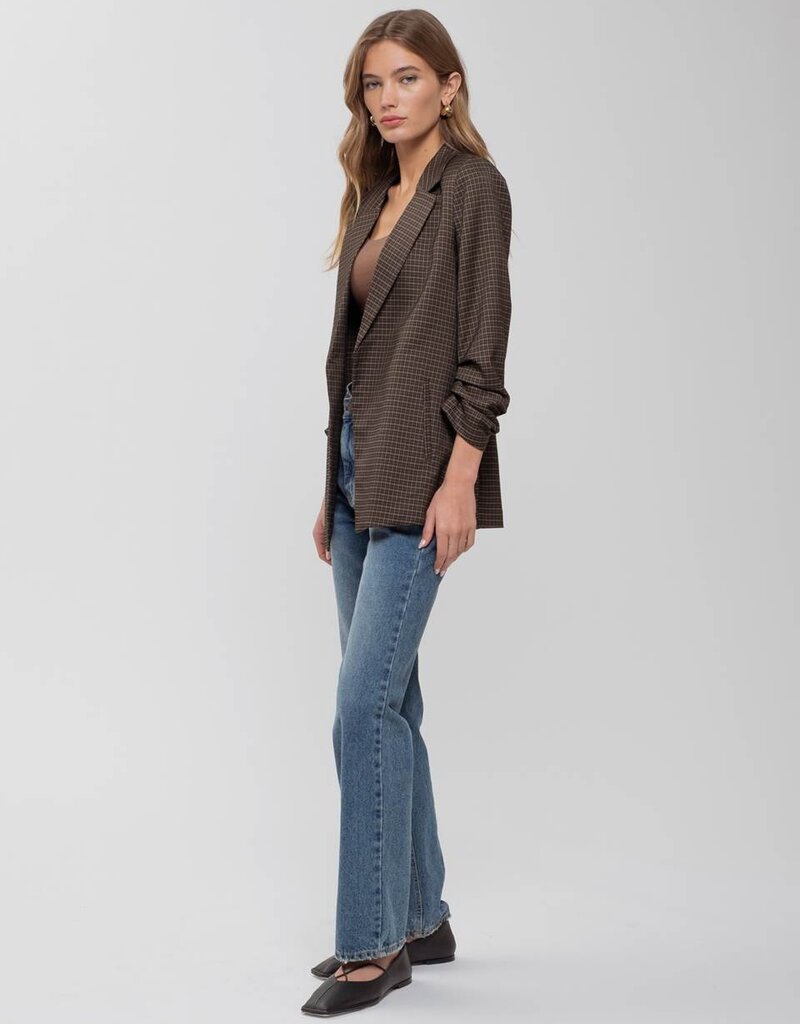 509 Broadway Plaid Ruched Sleeve Blazer