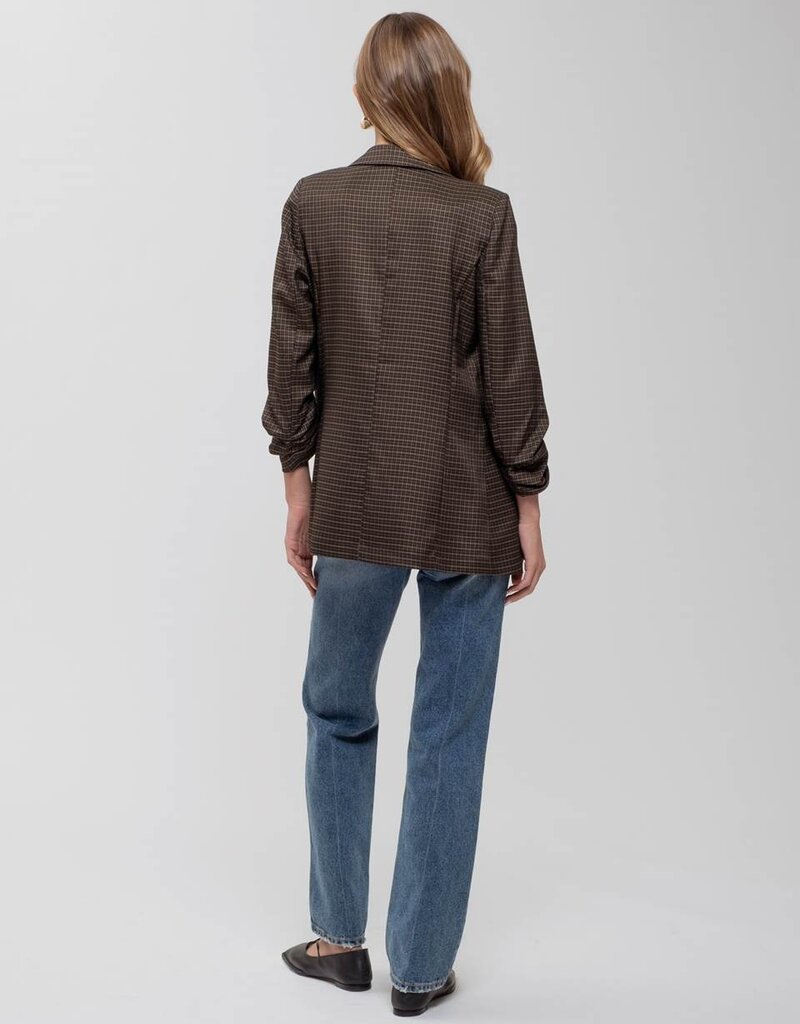 509 Broadway Plaid Ruched Sleeve Blazer
