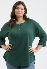 509 Broadway Plus 3/4 Tab Sleeve Henley Top