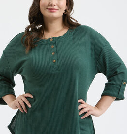 509 Broadway Plus 3/4 Tab Sleeve Henley Top