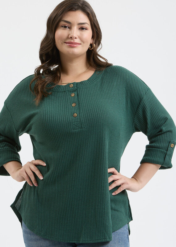 509 Broadway Plus 3/4 Tab Sleeve Henley Top