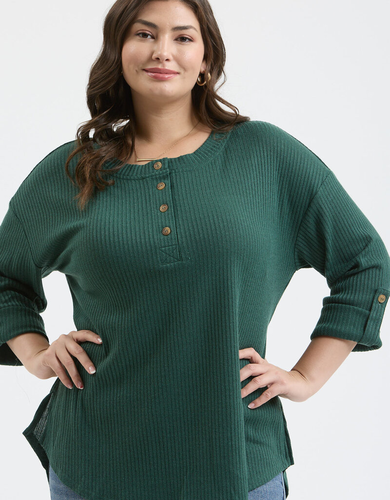 509 Broadway Plus 3/4 Tab Sleeve Henley Top