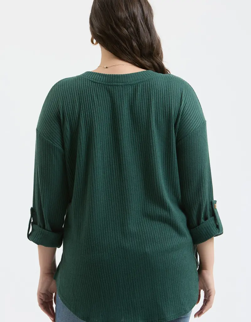 509 Broadway Plus 3/4 Tab Sleeve Henley Top