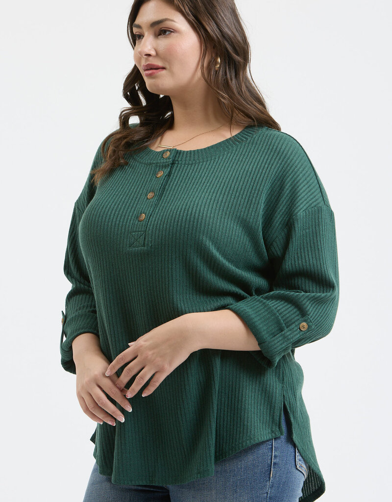 509 Broadway Plus 3/4 Tab Sleeve Henley Top