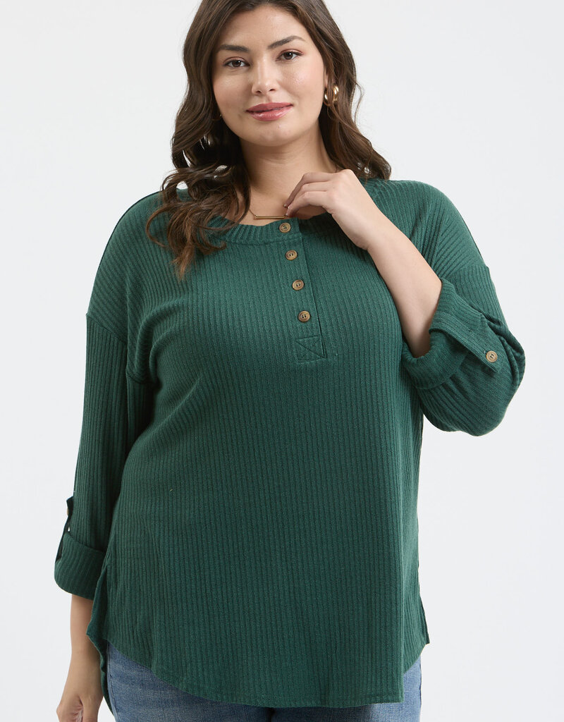 509 Broadway Plus 3/4 Tab Sleeve Henley Top