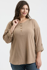 509 Broadway Plus 3/4 Tab Sleeve Henley Top