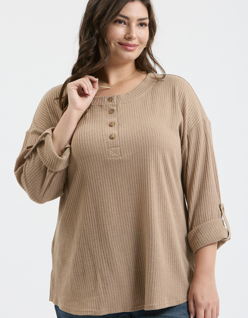 509 Broadway Plus 3/4 Tab Sleeve Henley Top